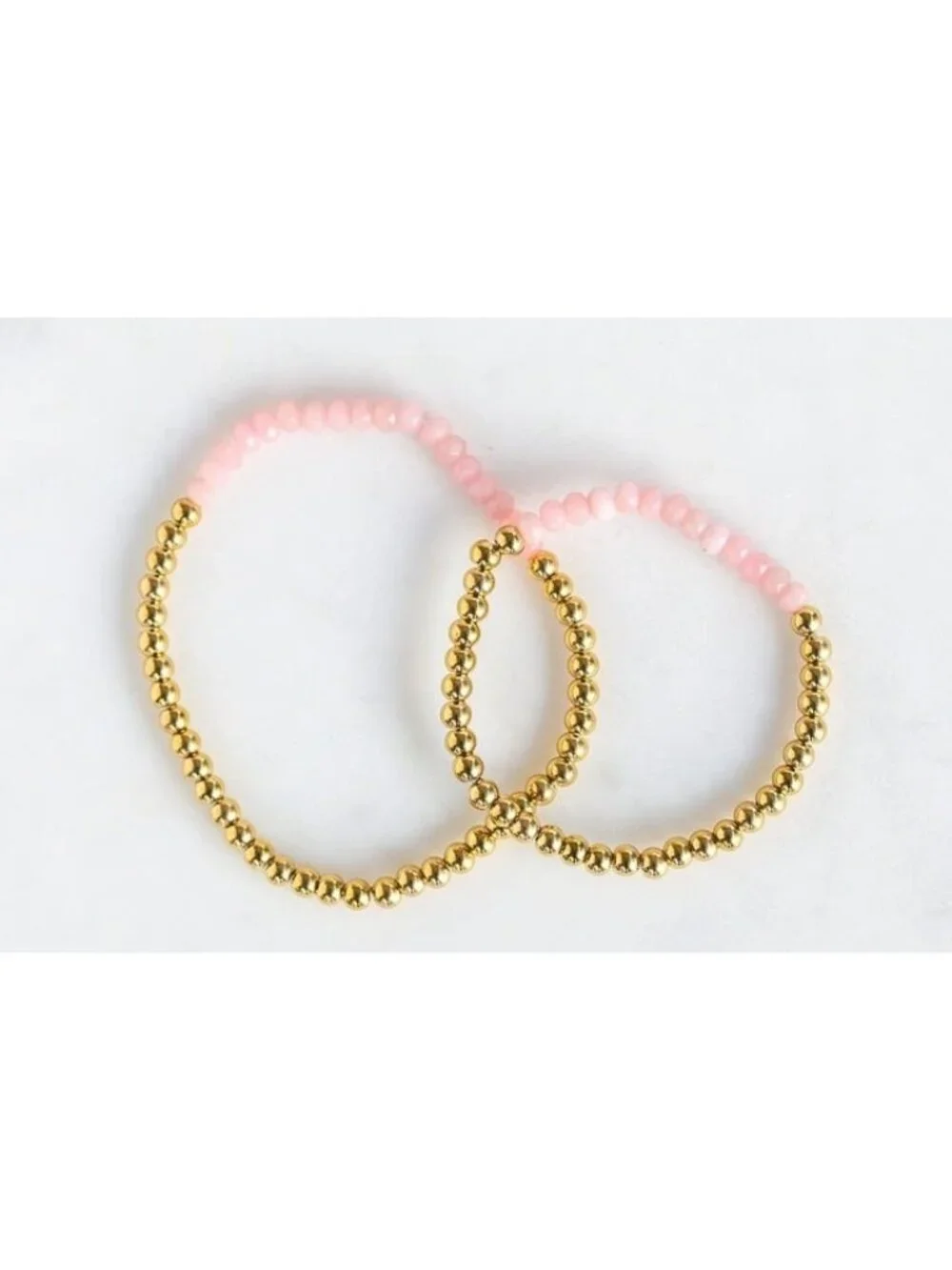 Pink Opal Bracelet Set Waterproof Gold Bracelets Mama & Mini Sizes